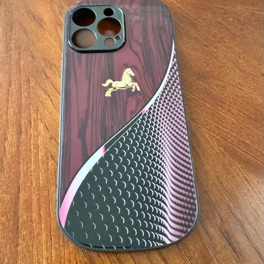 IPhone 16 ProMax Luxury Black and Brown Phone Case with Horse Design